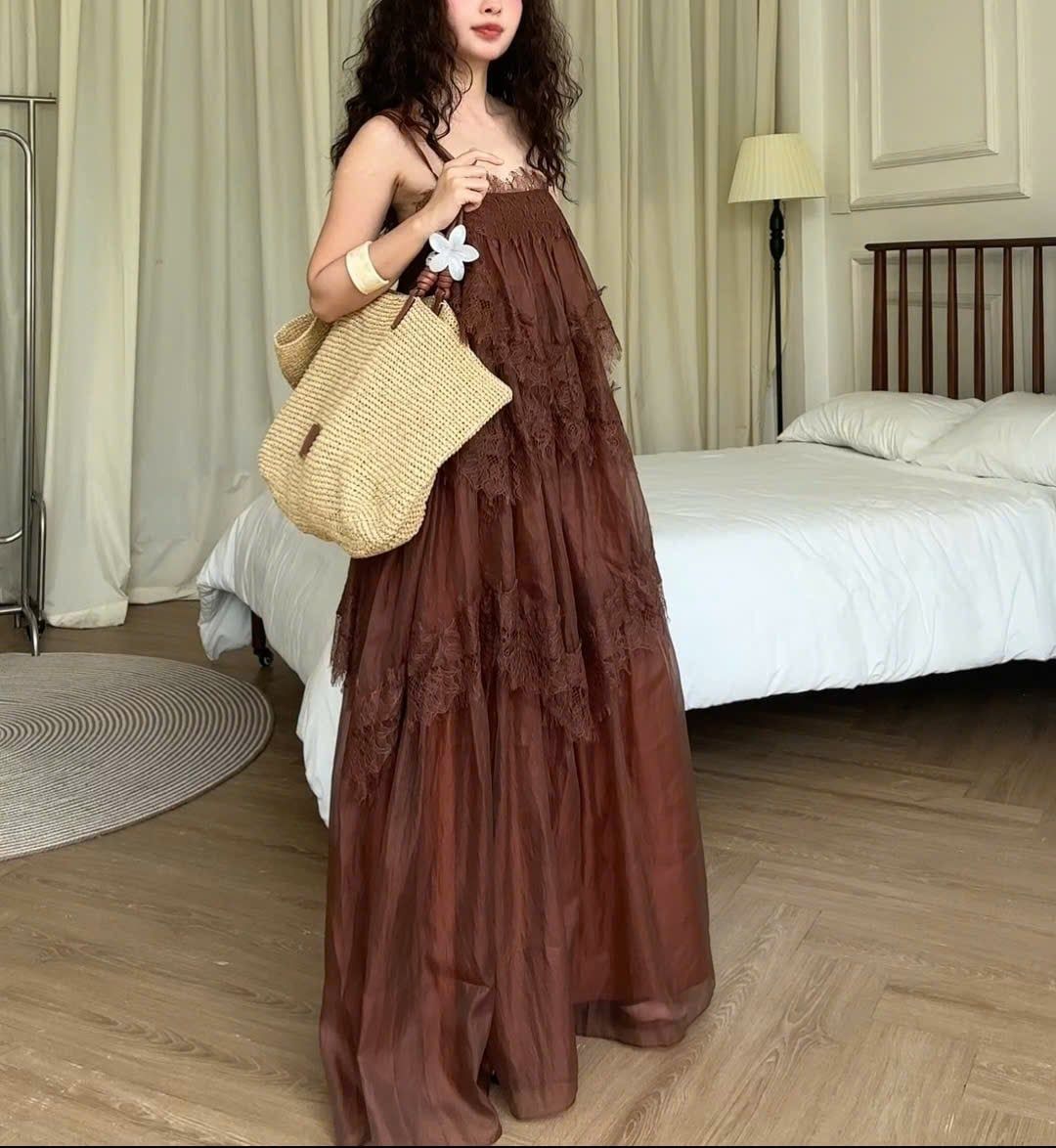Váy maxi 2 dây Lace Chiffon Tiered Layered Maxi Dress nhiều màu