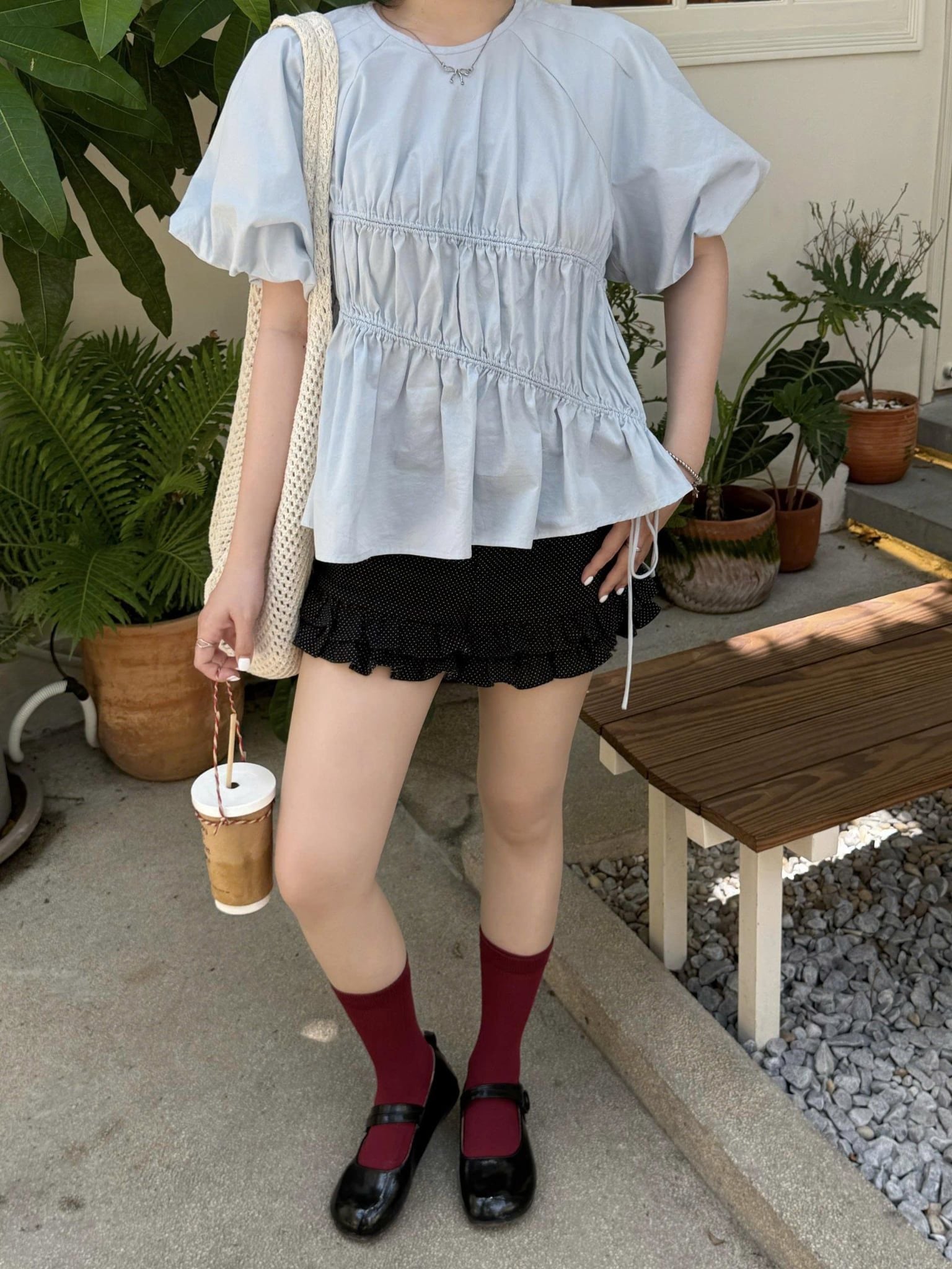 Áo Babydoll Puff Sleeve Shirt nhiều màu