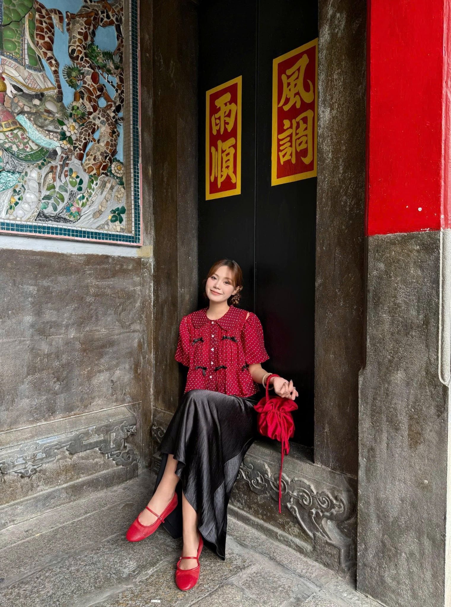 Áo babydoll phối nơ Striped Puff Sleeve Shirt nhiều màu