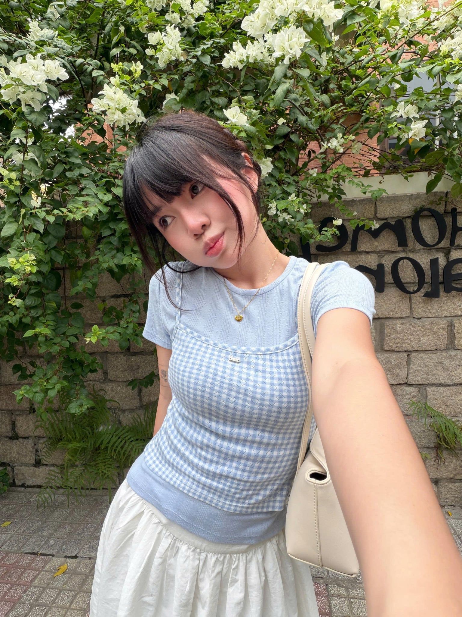 Áo thun ôm cổ tròn Blue Cotton Short Sleeves Top
