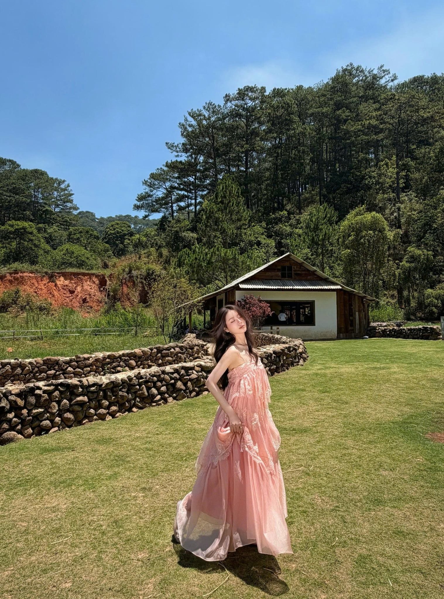 Váy maxi 2 dây Lace Chiffon Tiered Layered Maxi Dress nhiều màu