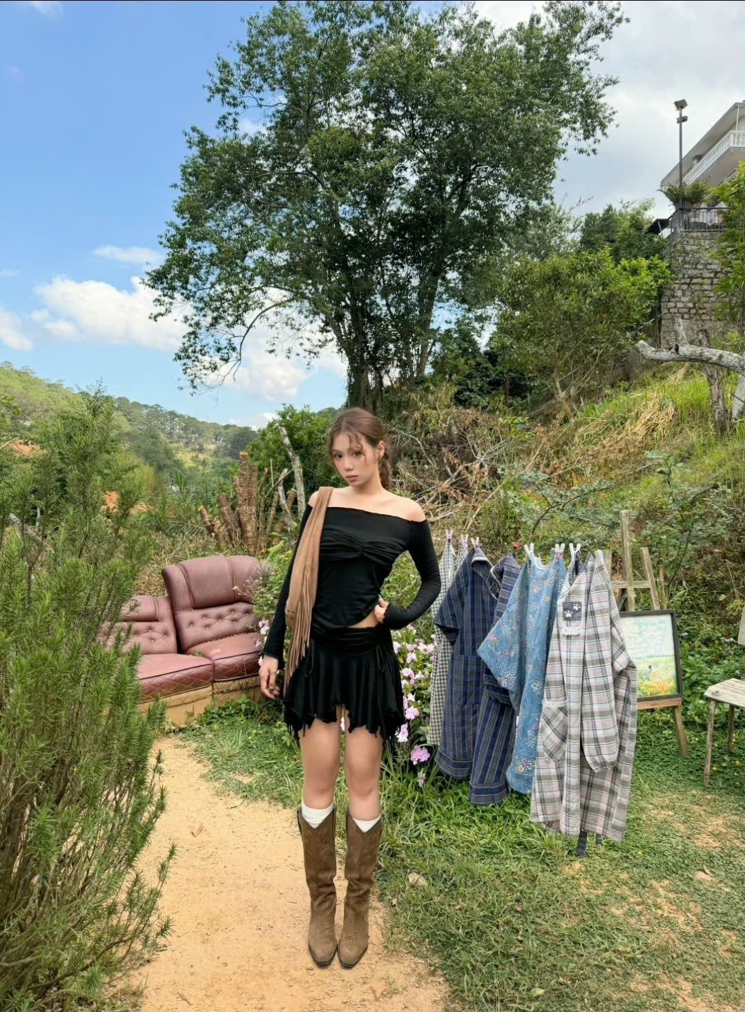 Set trễ vai Black Off Shoulder Ruched Mini Set