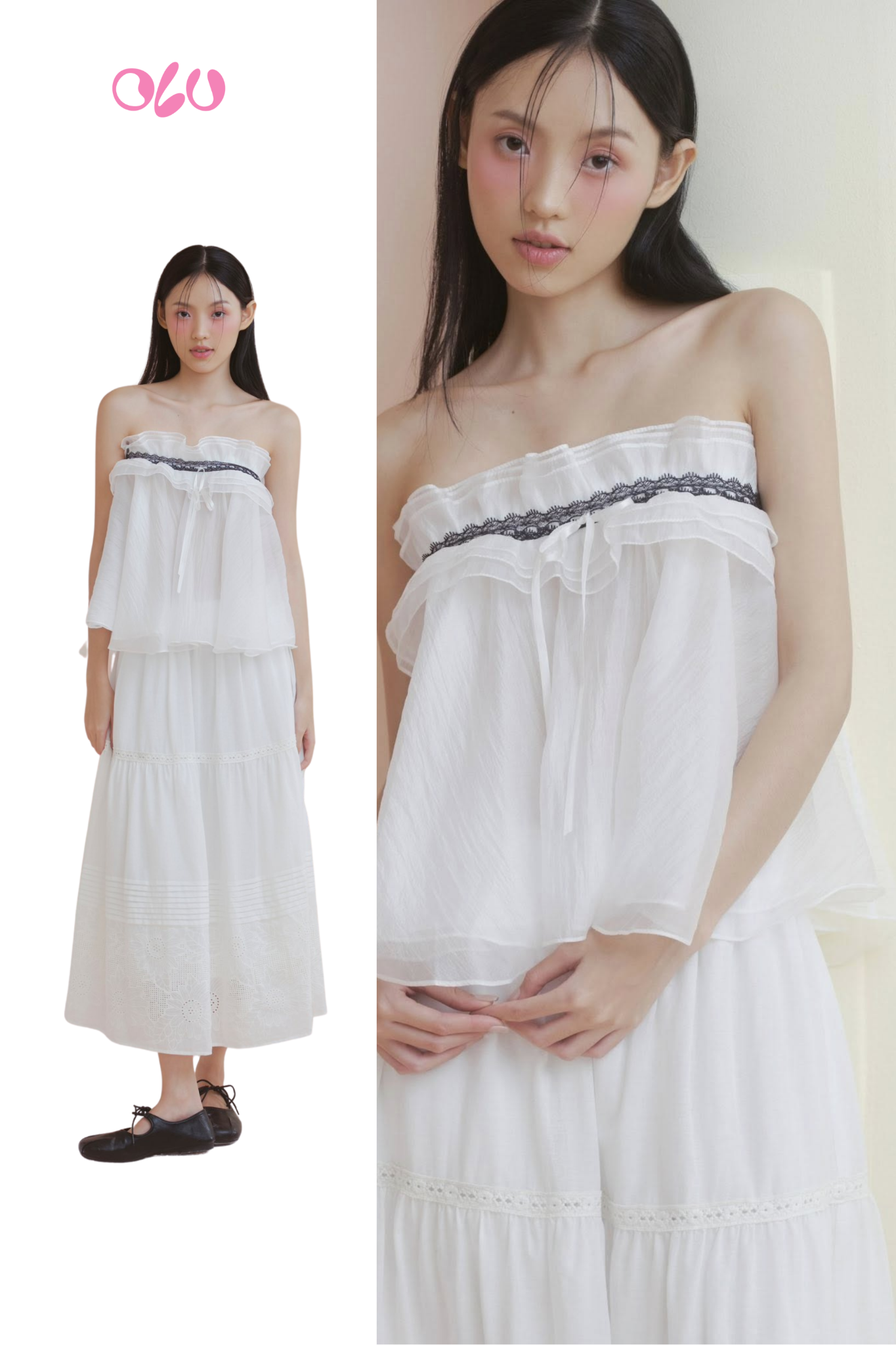 Áo White Chiffon Ruffled Cup Top