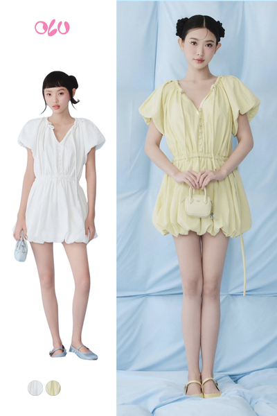  Parachute Vneck Puff Sleeves Dress nhiều màu 