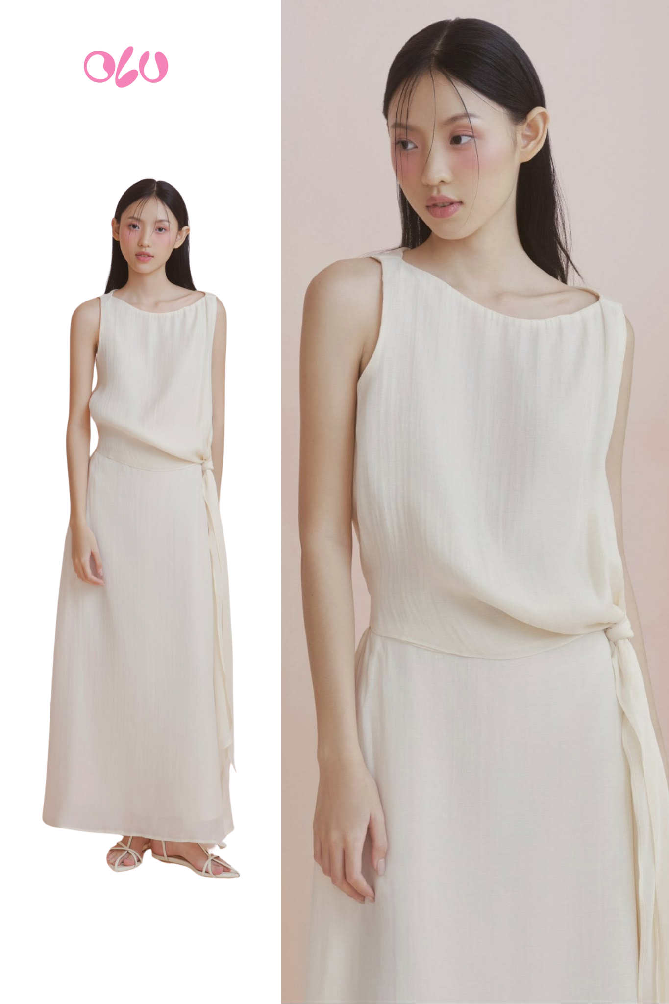 Cream Muslin Tie Waist Set