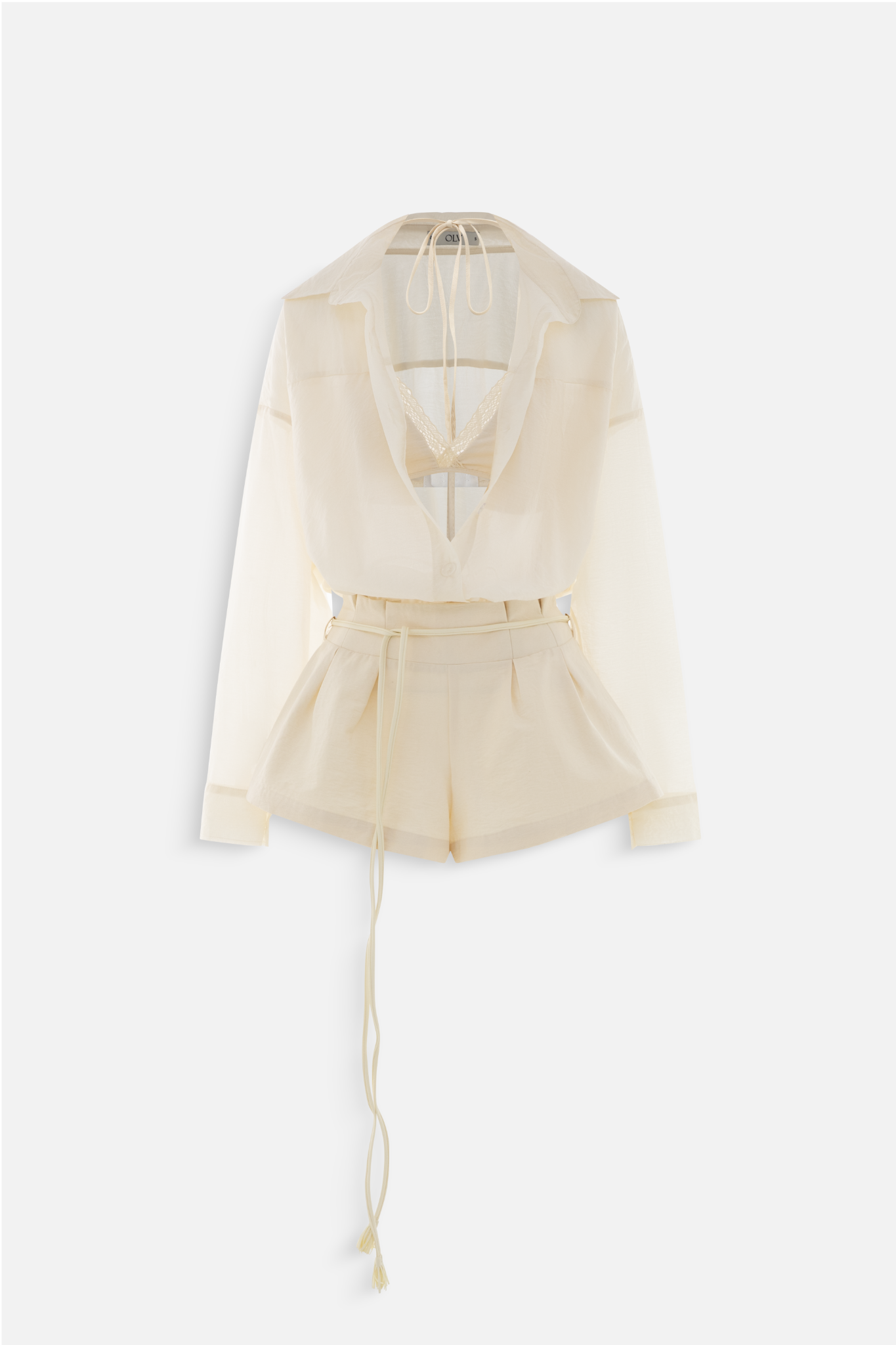 Cream Double Layered Belted Set