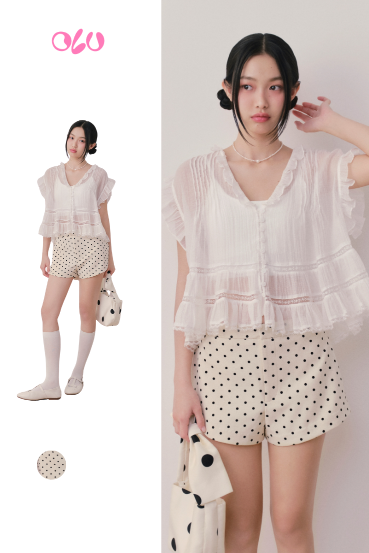 Quần Beige Kaki Polka Dot Shorts