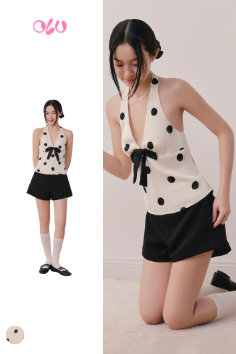  Áo Cream Dot Halterneck Top 