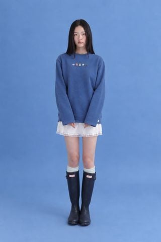Áo tay dài cổ tròn phối chữ Dark Blue Love Yourself Long Sleeves Tee