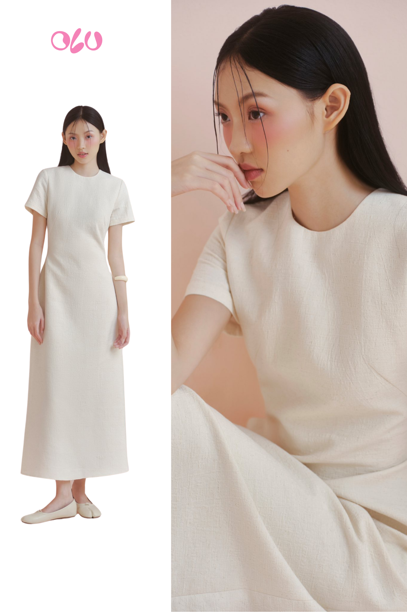 Cream Linen A Line Dress