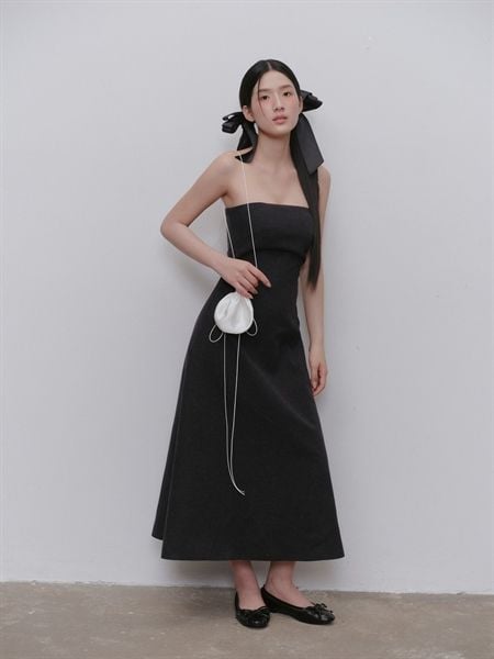 Váy cúp ngực dáng A Charcoal Denim A Line Midi Dress