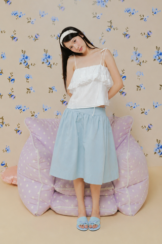 Chân váy dài Tiffany Blue Pleated Buttoned Midi Skirt