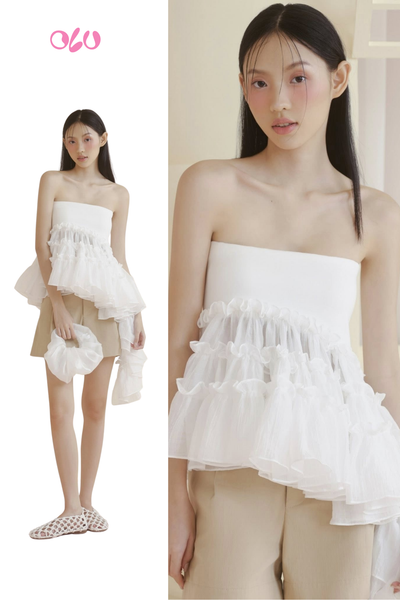  Áo White Layered Tube Top 