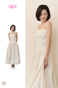  Cream Dot Strappy Maxi Dress 