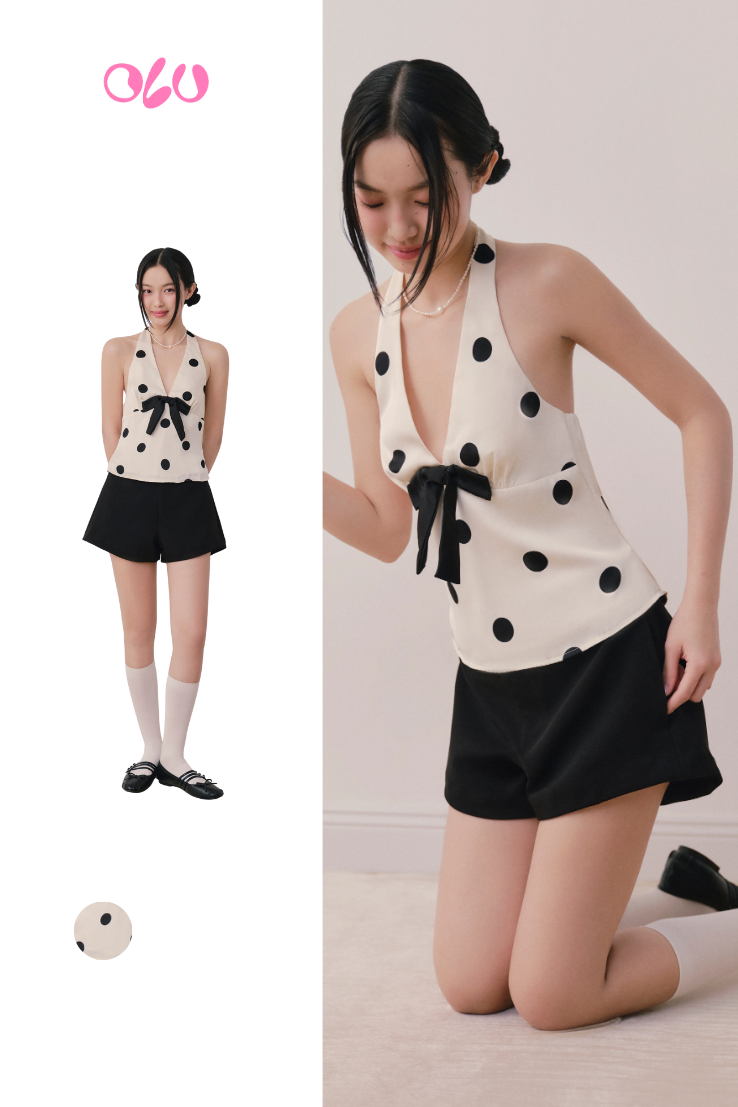 Áo Cream Dot Halterneck Top