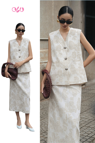 Set áo gile và chân váy họa tiết hoa Seville Set