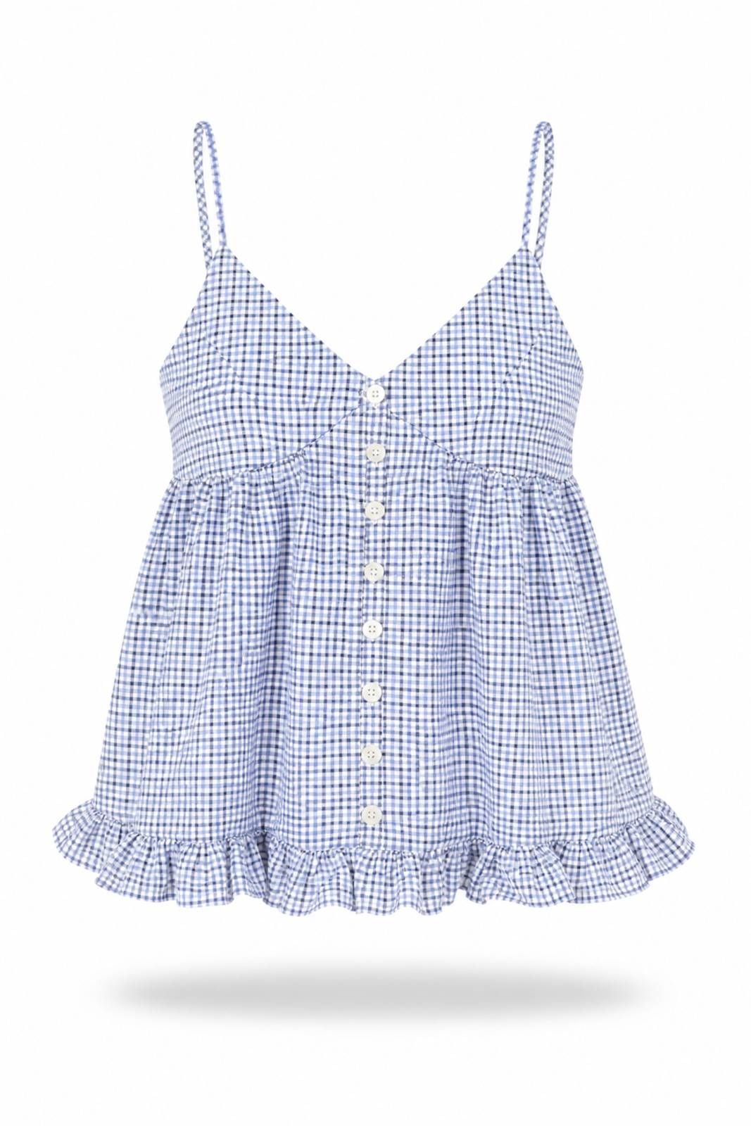 Áo hai dây cổ V White Ruffled Buttoned Cami Top