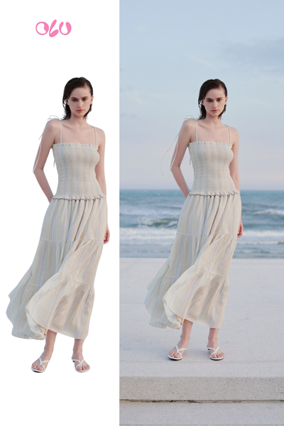  Lemon Striped Strappy Maxi Dress 