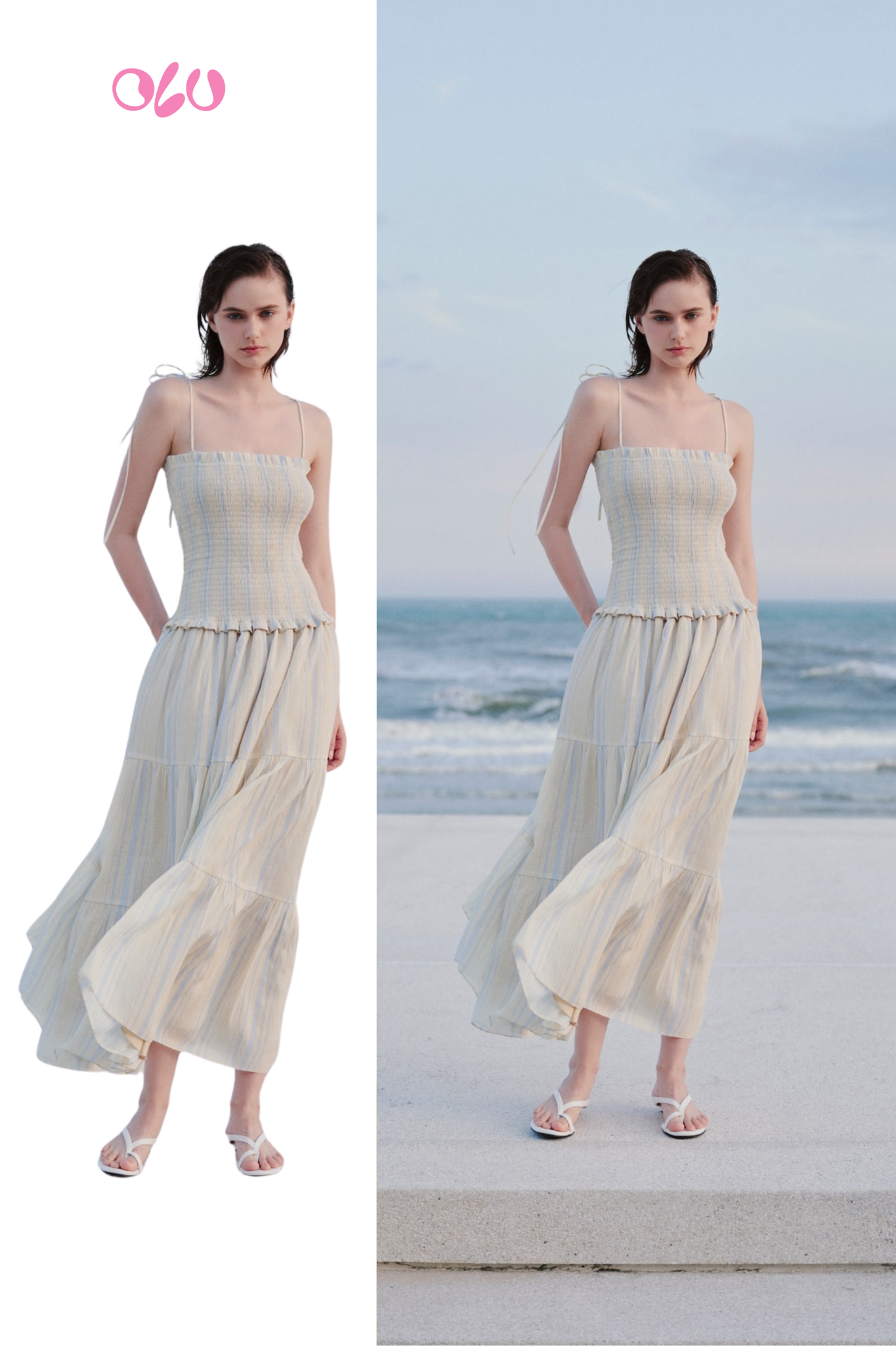 Lemon Striped Strappy Maxi Dress