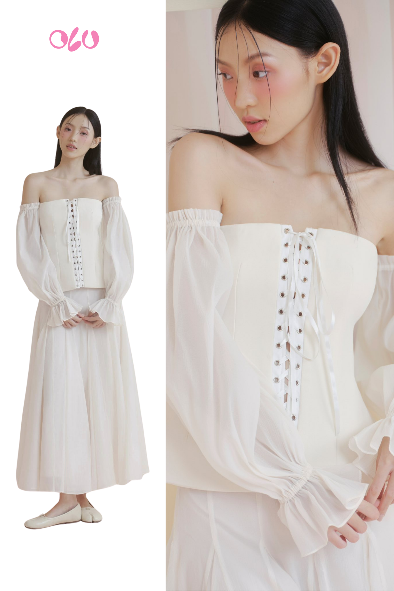 Áo Ivory Lace Up Off Shoulder Corset Top