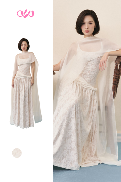  Áo choàng Ivory Organza Draped Capelet 