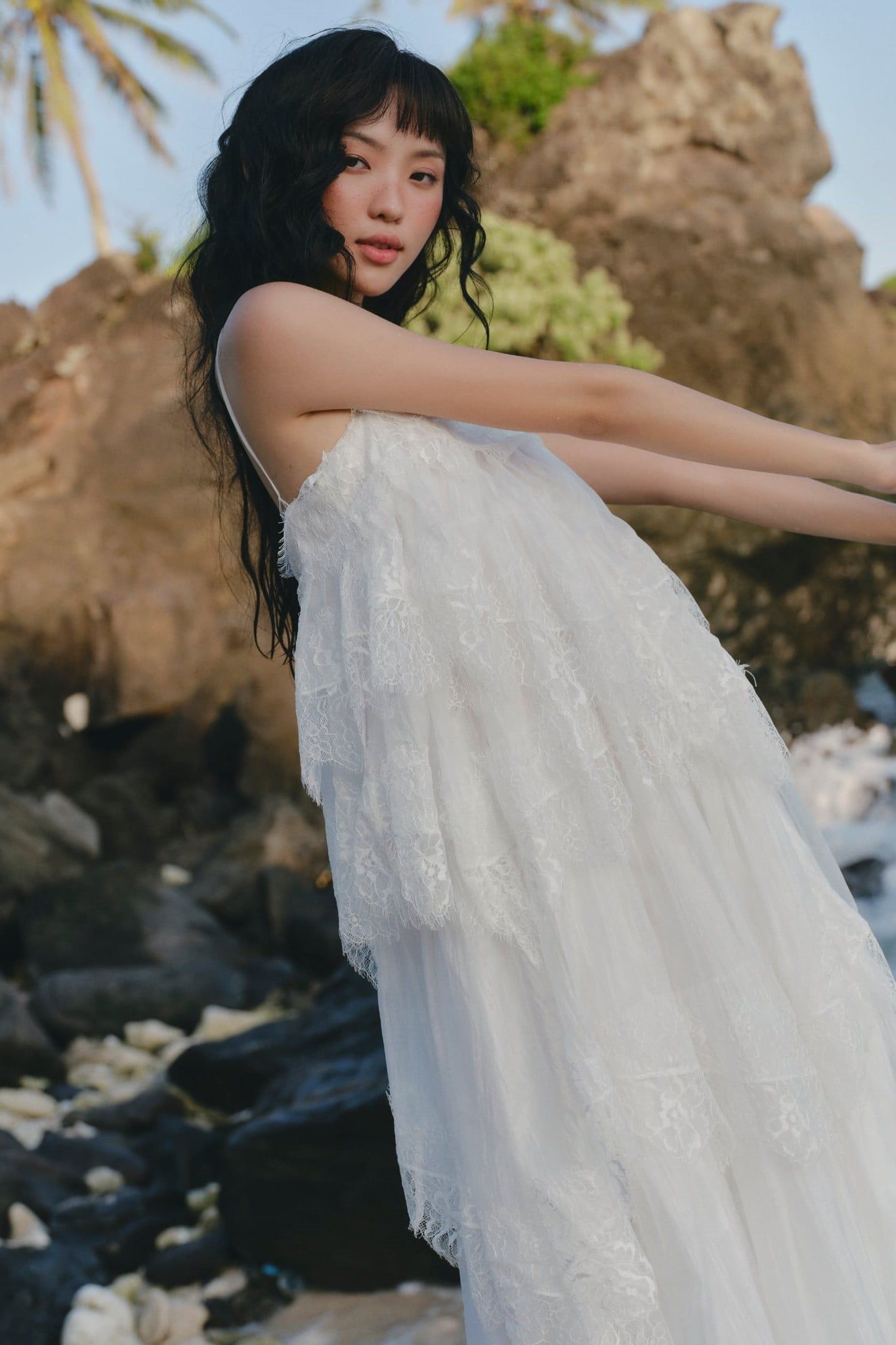 Váy maxi 2 dây Lace Chiffon Tiered Layered Maxi Dress nhiều màu