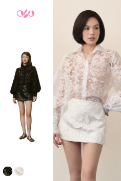 Áo Fleur Lace Sheer Mesh Shirt nhiều màu
