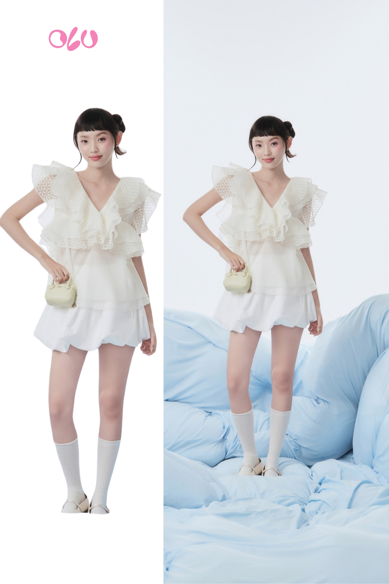 Áo Ivory Chiffon Ruffled Vneck Top