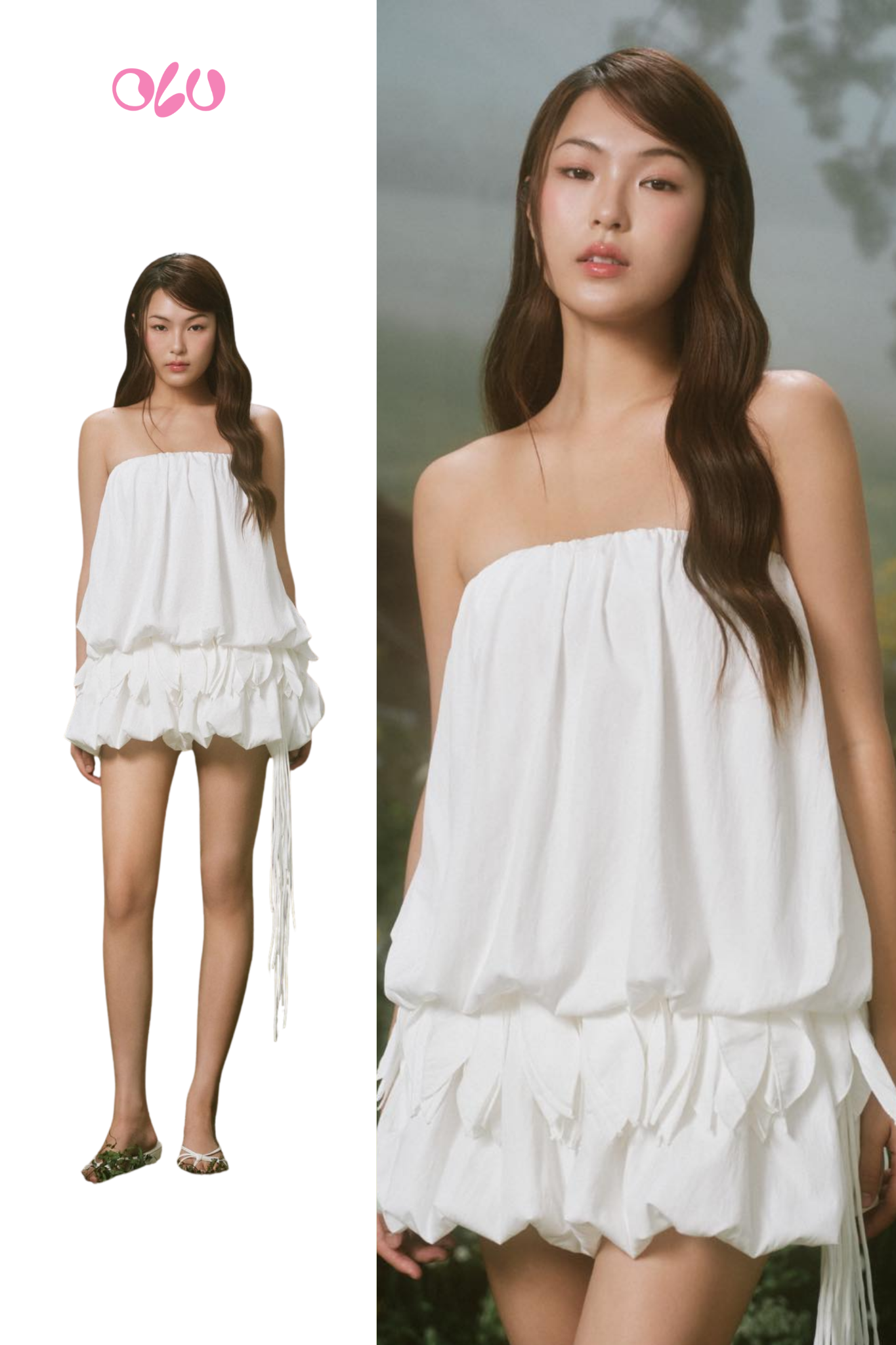 White Puff Strappy Mini Cup Dress