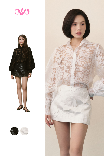  Áo Fleur Lace Sheer Mesh Shirt nhiều màu 
