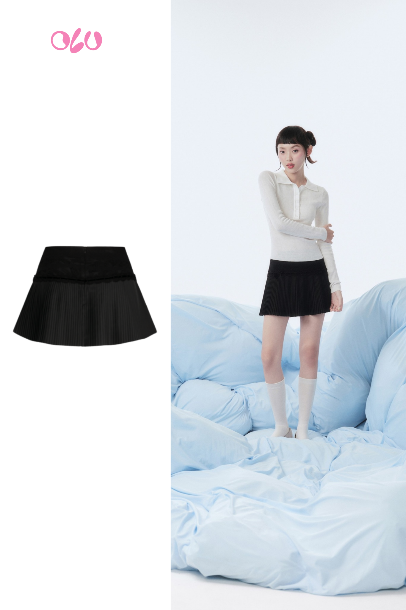 Chân váy Black Bow Pleated Mini Skirt