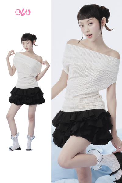  Áo Ivory Ribbed Off Shoulder Top 