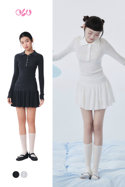  Ribbed Knit Heart Button Set nhiều màu 