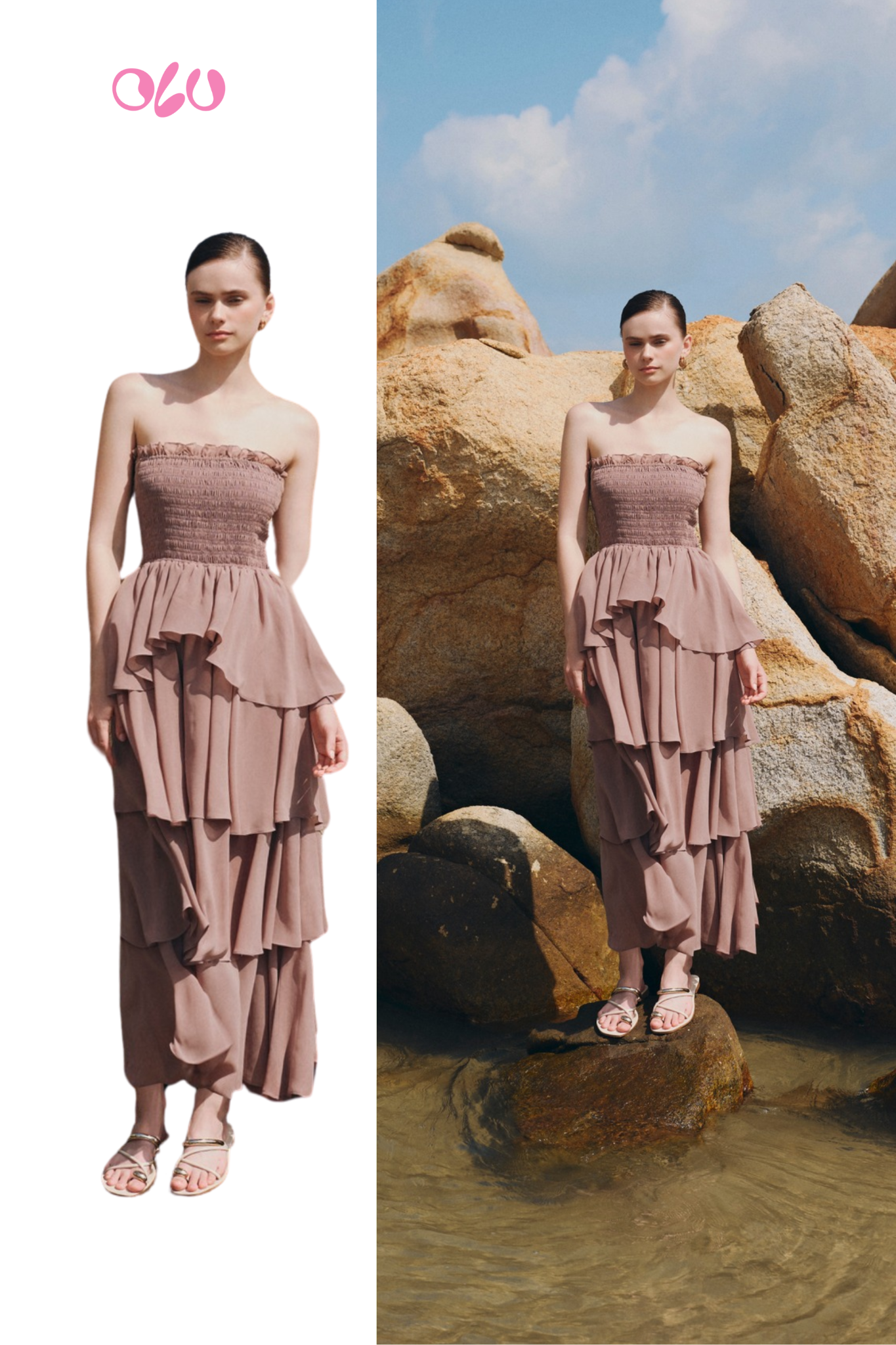 Mauve Chiffon Ruffled Cup Dress