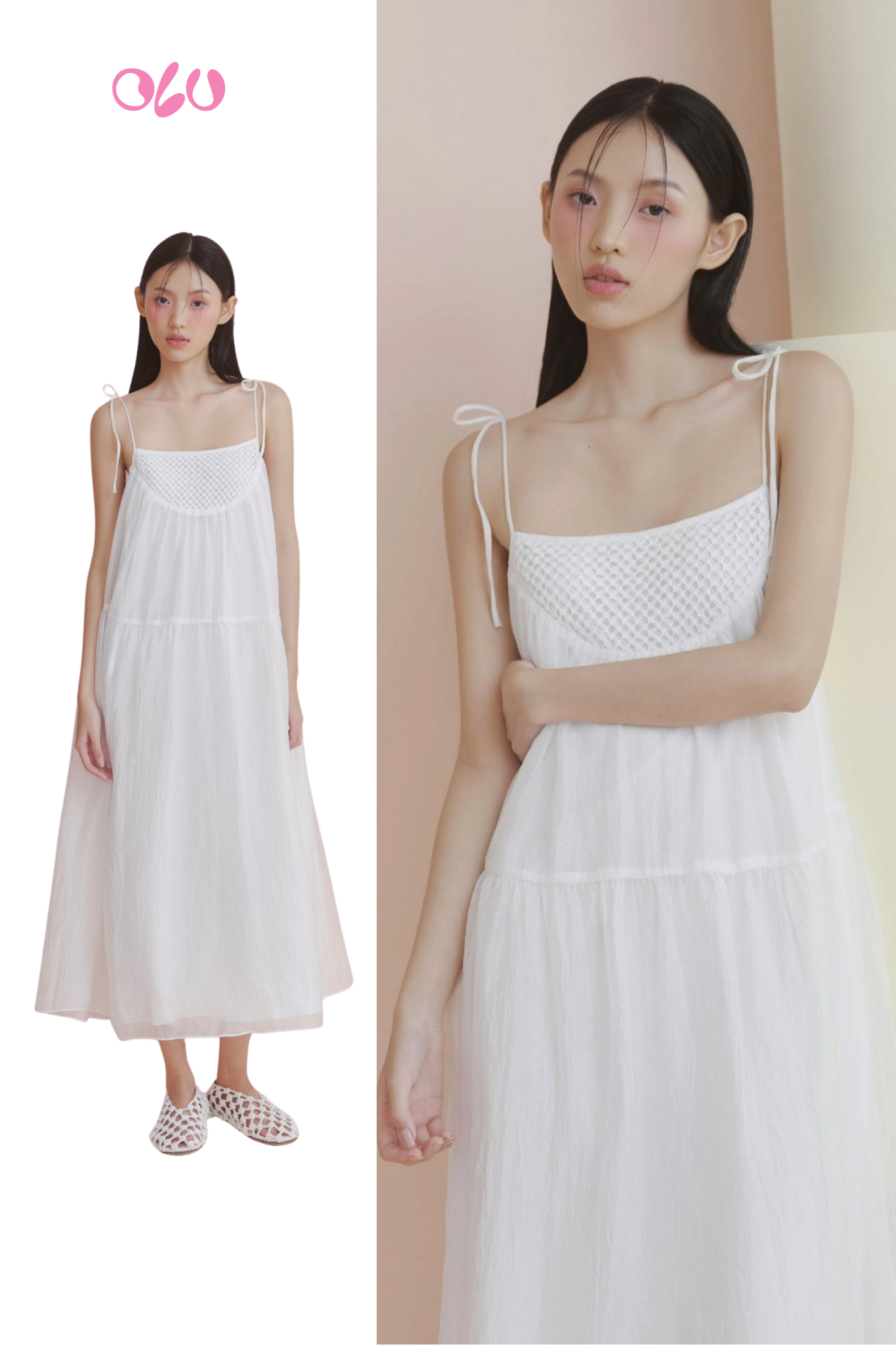 White Chiffon Strappy Crochet Dress