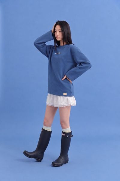  Áo tay dài cổ tròn phối chữ Dark Blue Love Yourself Long Sleeves Tee 