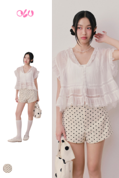 Quần Beige Kaki Polka Dot Shorts