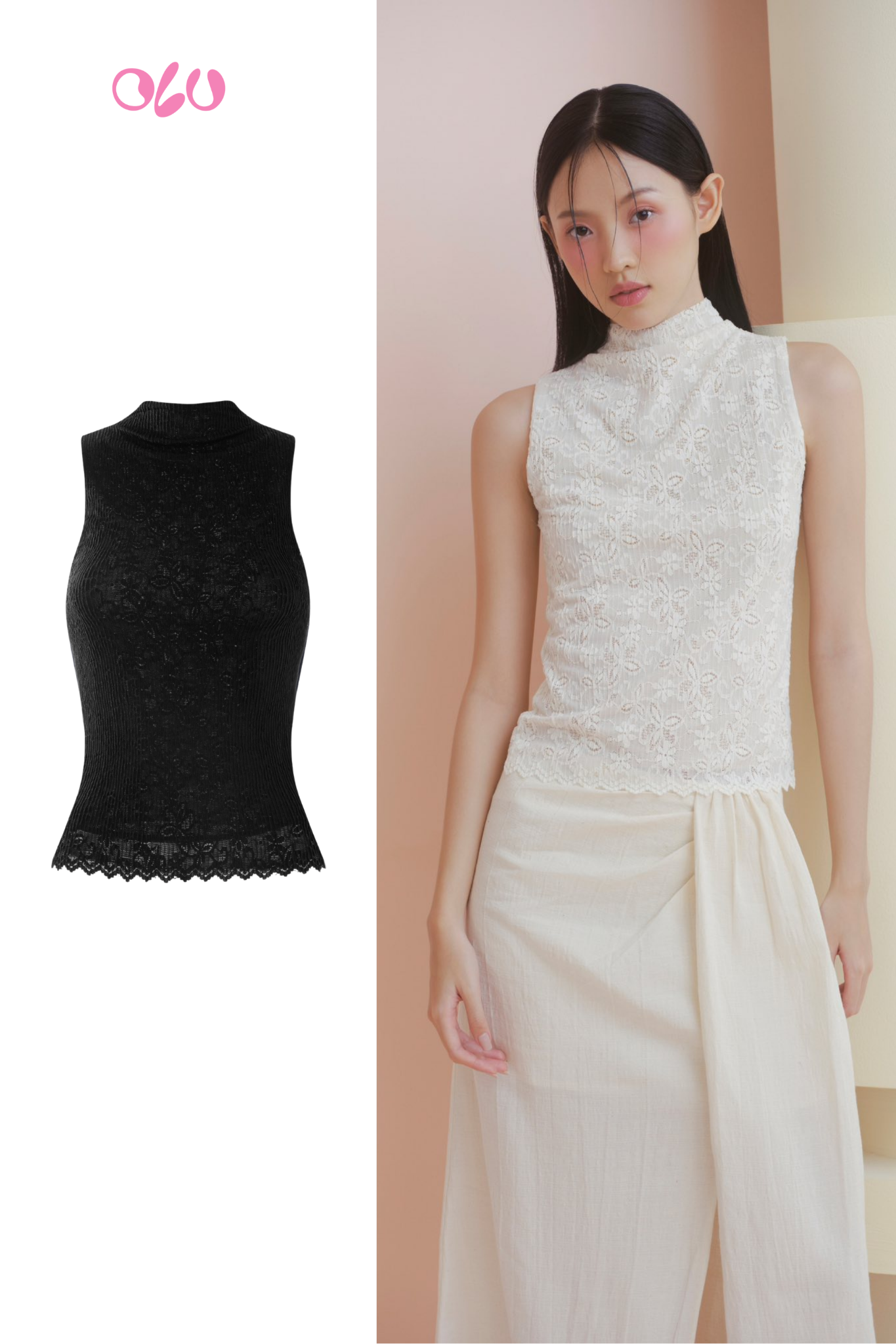 Áo Lace Turtleneck Tank Top nhiều màu