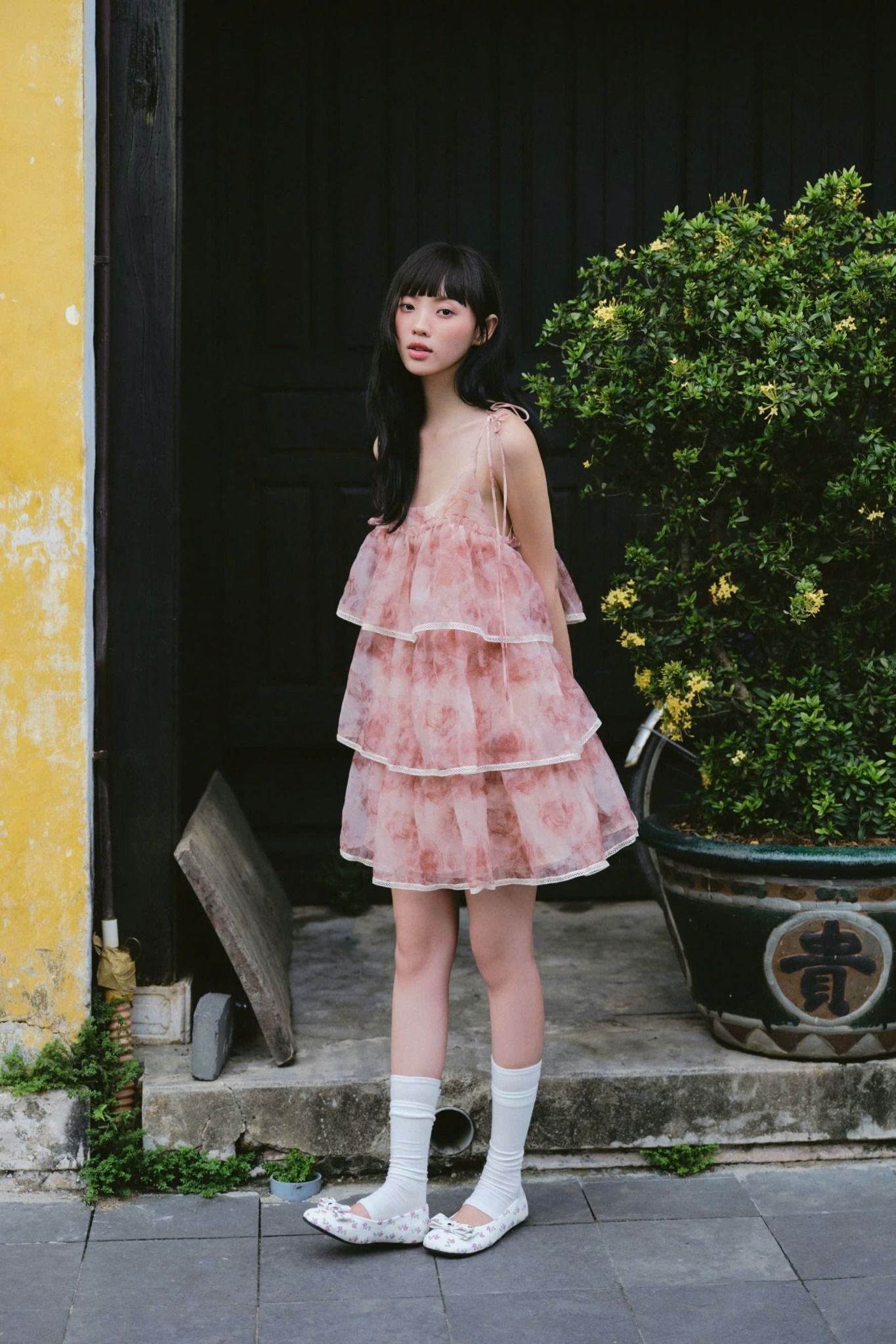 Váy hoa dáng tầng Peach Fleur Layered Ruffled Mini Dress