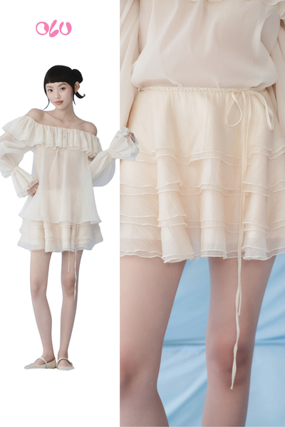  Chân váy Cream Chiffon Layered Mini Skirt 