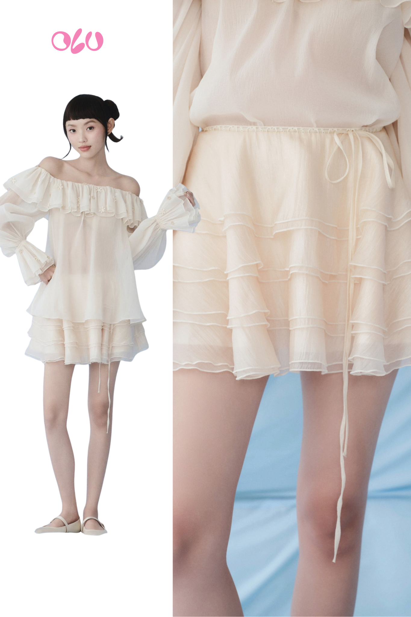 Chân váy Cream Chiffon Layered Mini Skirt