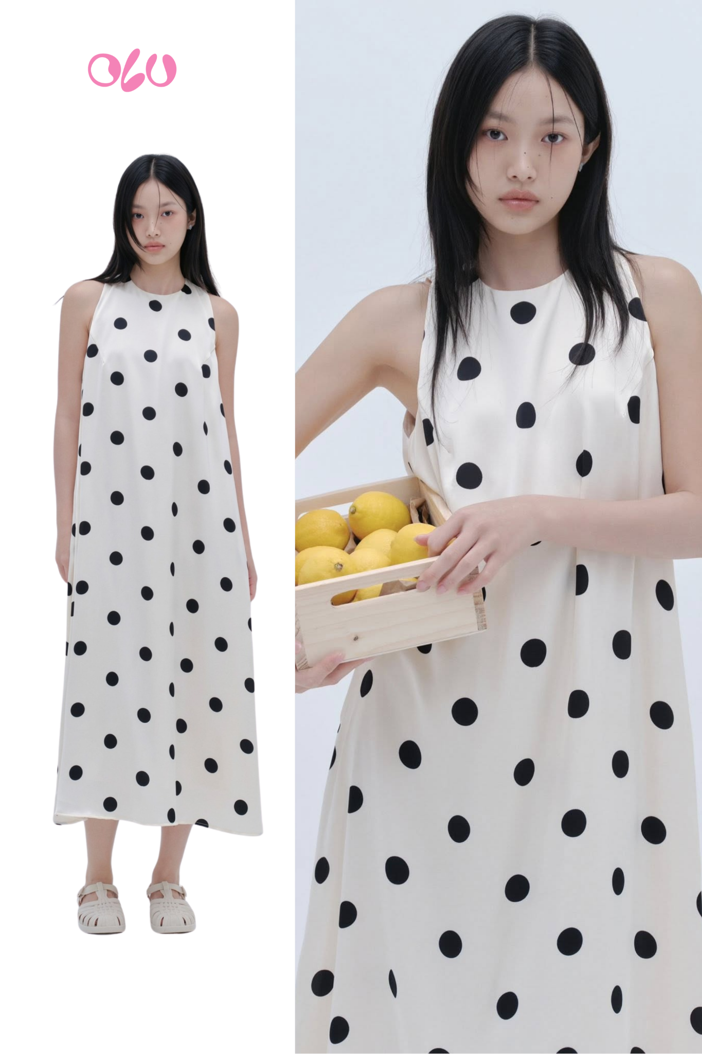 Cream Dot Halter Neck Maxi Dress