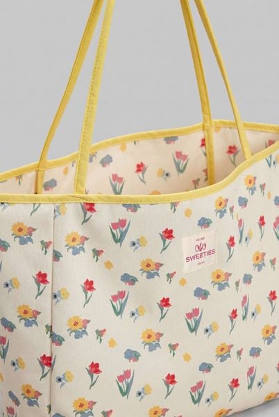  Túi tote White Floral Yellow Trim 