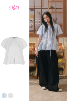  Áo Drawstring Ruffle Babydoll Shirt nhiều màu 