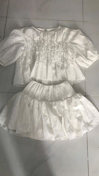 Set áo babydoll và chân váy Striped Ruffled Puff Sleeve Set nhiều màu