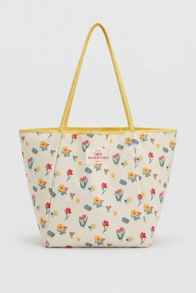  Túi tote White Floral Yellow Trim 