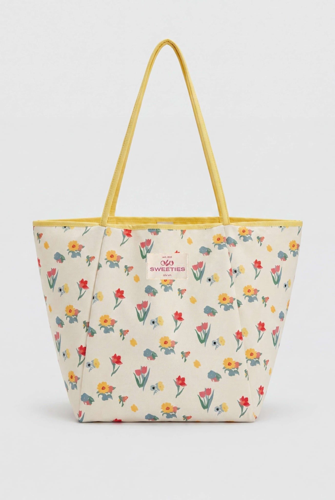 Túi tote White Floral Yellow Trim