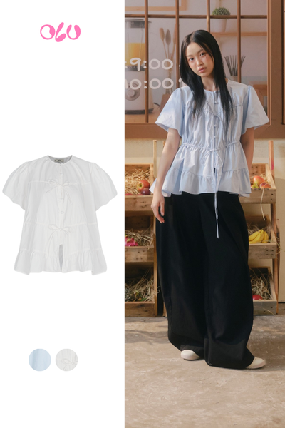  Áo Drawstring Ruffle Babydoll Shirt nhiều màu 