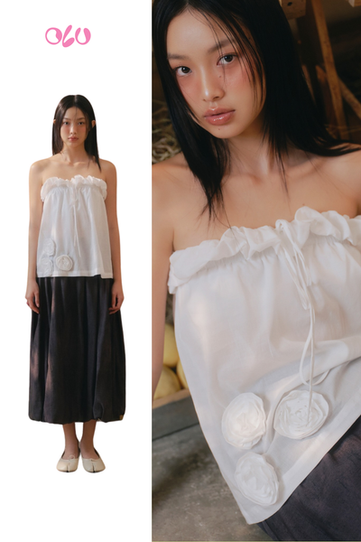  Áo White Cotton Ruffled Tube Top 