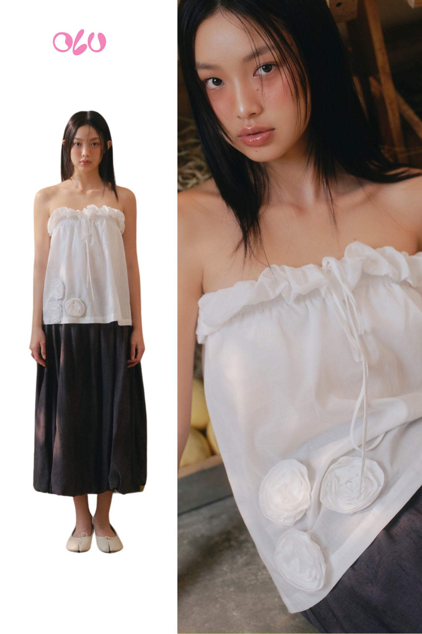 Áo White Cotton Ruffled Tube Top